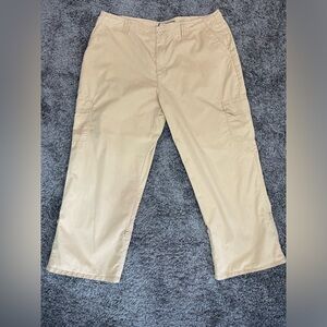 Jamaica Bay kaki tan cotton high waisted cargo crop adjustable capris pants 16